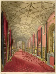 「フォントヒル修道院の図解と文学のイラスト」からの聖ミカエルギャラリーの内部、ジョンブリットン作、D。ウォルステンホルムジュニア作のアクアチント、ジョンクレッグホーン作、1823年